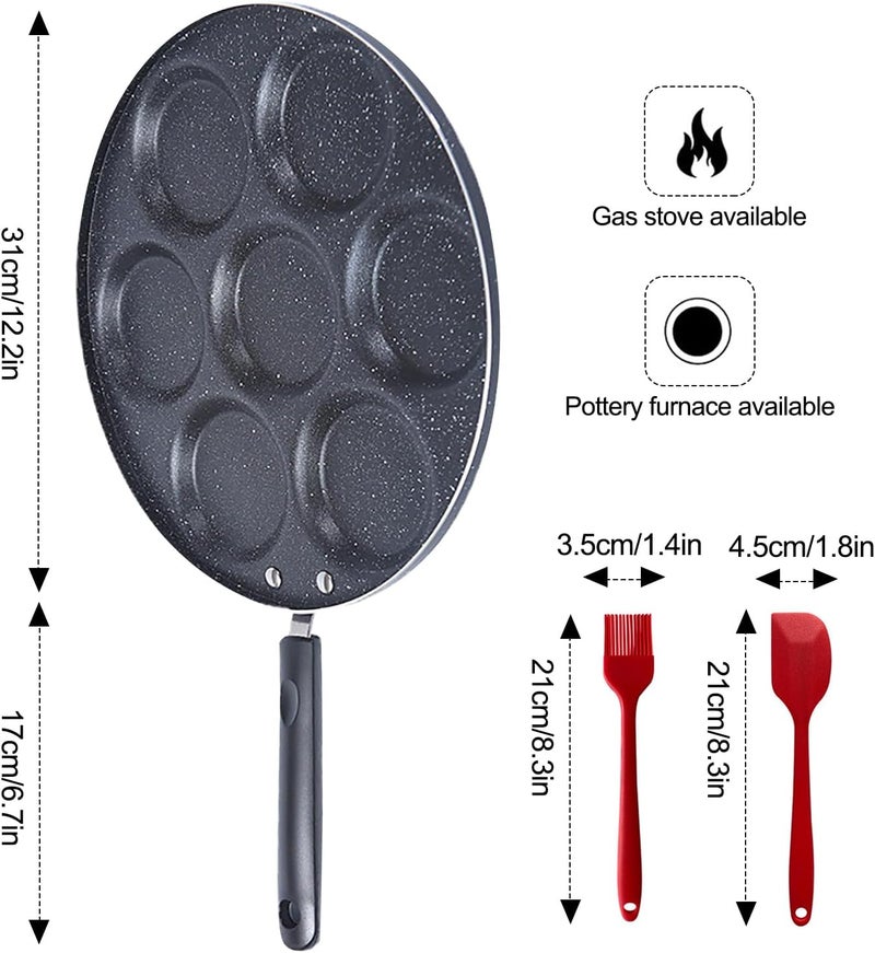 Kytree 7 Holes Egg Frying Pan Skillet, 12" Nonstick Egg Pan Aluminum Omelet Maker with Spatula & Brush for Breakfast, Pancake, Hamburger, Sandwiches, Crepe - Image 4